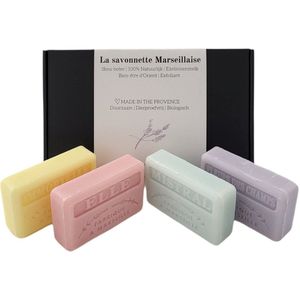 Savon de Marseille geschenk zeep set Immortelle, Fleur des champs, Elle, Mistral -zachte geuren - pasen- paascadeau - vrouwelijke geuren - marseille zeep - cadeau voor vrouw