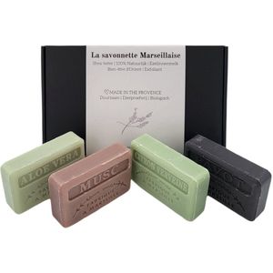 Soap bar set - zeep savon de marseille Citroen verbena, Musc, Opium, Aloë vera 4x125 gr.