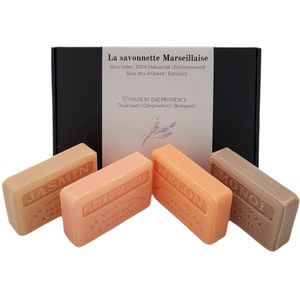 Zeep brievenbuscadeau: Monoi, Meloen, Sinaasappelbloesem, Jasmijn savon de marseille zepen - cadeau voor vrouw