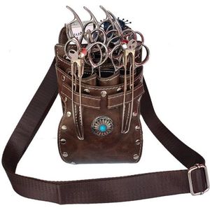 Scharen holster met Schouderriem - Kapperstasje voor scharen - Bruin PU leer