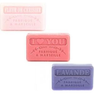 Soap bar set - zeep savon de marseille Kersenbloesem, I love you, Lavendel 3x60 gr.
