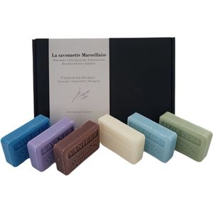 Soap bar set savon de marseille Fleur de lys, fleur de lotus, lavendel, vanille, aloe vera, chevrefeuille 6x125 gr.