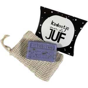Cadeautje voor de juf / meester : Linnen zakje met 2 zeephartjes grapefruit - savon de marseille - zeep geschenkset - geschenk juf