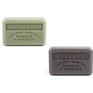 Soap bar set - zeep savon de marseille Pavot + Huile d'olive 2x125 gr. vaderdag, papa, opa cadeau
