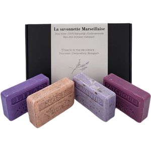 Zeep brievenbuscadeau: Lilas, Rose scrub, Lavendel scrub, Patchouli - moederdag cadeau - moederdagpakketje - cadeau voor vrouw