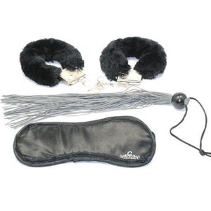 Fetish Kit Zwart 3 Items - Leuk voor beginners -  Zwart - Voor stelletjes - 3 Items: Handboeien Blinddoek Zweep - Spannend voor koppels - Sex speeltjes - Sex toys - Erotiek - Bondage - Sexspelletjes voor mannen en vrouwen - Seksspeeltjes