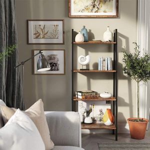 Trend24 4- Ladderplank - 4 laags - Boekenkast - Vintage Hout -Rustiek Bruin