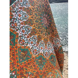 XXL Strandlaken 220 x 235 - Extra groot vakantie Strandkleed - Picknick Kleed- Lichtgewicht 100% Duurzaam Katoen - Tropical Star- (Groen,Wit & Oranje) - Boho Ibiza Mandala - Sneldrogend kleed