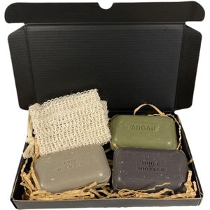 Zeep brievenbus cadeau set Aleppo zeep met sisal zeepzakje - valentijn cadeau voor hem