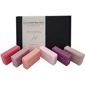 Soap bar cadeauset savon de marseille zeep Fruit de la passion, Rose, unicorn, patchouli, ambre boisee, kersenbloesem - brievenbus cadeau - geurend kado