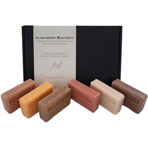 Soap bar cadeauset savon de marseille zeep Caramel, Honing, Kokos, Kaneel sinaasappel, Fleur de iles, Sinaasappel - Brievenbuscadeau