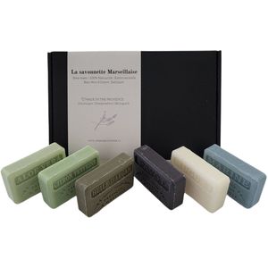 Soap bar geschenkset savon de marseille zeep, Aloë vera, Citroen verveine, Huile d'argan, Opium, Muguet, Marine 6x125 gr. - valentijn cadeautje voor hem - vaderdag - papa - vaderdag cadeau - valentijn - vaderdag cadeau - vaderdag geschenk
