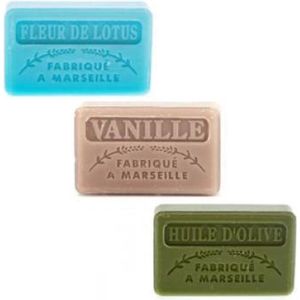 Soap bar set - zeep savon de marseille Fleur de lotus, Vanille, Huile d'olive 3x60 gr.