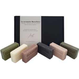 Savon de Marseille zeep geschenkset Musc, Fleur de coton, chevrefeuille, Pavot, Huile d'argan, Huile d'olive 6x125 gr. - vaderdag - papa - cadeau mannen - giftset mannen - vaderdag geschenk