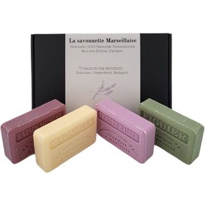 Savon de Marseille cadeau zeep set Magnolia, Tendre baiser, Muskaatdruif, Vijgen - cadeau voor vrouw