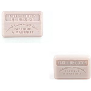 Soap bar set - zeep savon de marseille  Unicorn glitter + Fleur de coton 2x125 gr.