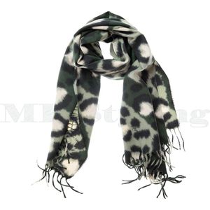 Sjaal winter shawl panterprint luipaard - wol viscose - groen