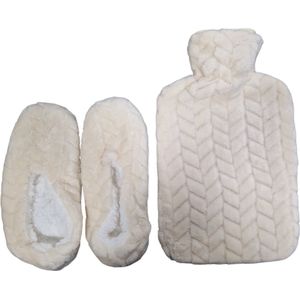 Warmwaterkruik met Pantoffels / Slippers - Warme Voeten - 2 Liter - Beige