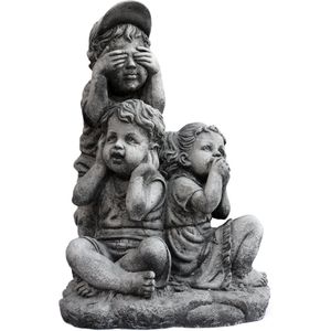 Tuinbeeld kinderen horen/zien./zwijgen (Grijs/ gepattineerd) - Decoratie voor binnen/buiten - Beton