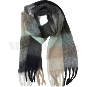 Sjaal - Warme wintersjaal - Wol Viscose - Dikke shawl - Geblokte sjaal – Omslagdoek - Zwart