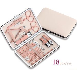 Manicure Set - 18 delig - Pedicure set - Obergetui - Nagelschaar - Nagelknipper - Manicure setje - Roestvrij staal - RVS - Nagel Tang - Reis Set - Reizen