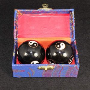 Inuk - Meridiaan Kogels - Chinese Ballen - Zwarte Yin Yang kogels - Blauw doosje - klankkogels -Draaiballen - Massage kogels - Met geluid