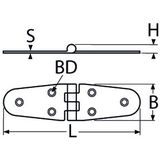 Staartscharnier 145x38x2,0mm L1 72,5mm Rvs 304