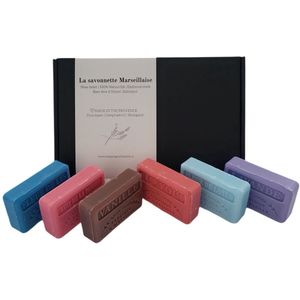 Soap bar set savon de marseille Fleur de lys, Fleur de lotus, Lavendel, Vanille, Fruit de la passion, I love you 6x125 gr. - valentijn cadeautje vrouw - moederdag geschenkset