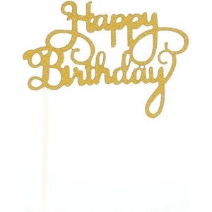 Cake topper happy birthday glitter |Goud | Taartversiering