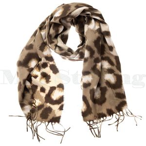 Sjaal winter shawl panterprint luipaard - viscose wol - taupe bruin ecru