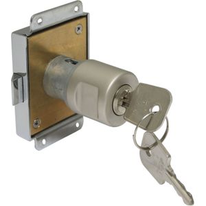 Meubelopleg slot knopcilinder Ls doornmaat 25mm,deurdikte 16-17mm  incl. 2 sleutels Messing mat chroom