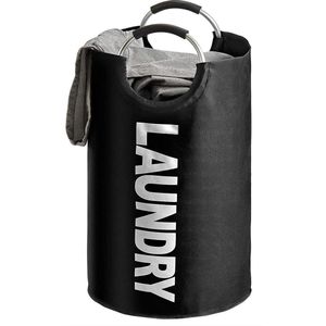 Draagbare wasmand - Laundry bag - Waszak 80 liter zwart met tekst