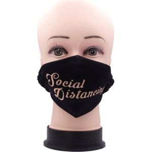 Mondkapje wasbaar zwart met tekst Social Distance