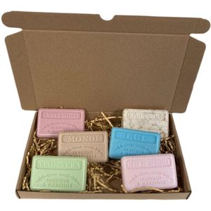 Soap bar cadeauset savon de marseille Ambre boisee, Monoi, Aloë vera, Lui, Kokosmelk, Kersenbloesem