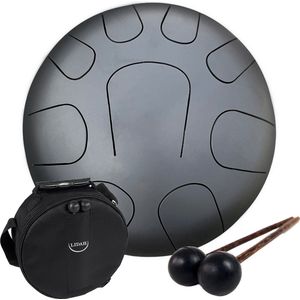 LIDAH® Steel Tongue Drum - AkeBono Constellation Series + Muziekboekje - Handpan 28 cm - voor Kinderen en Volwassenen - Lotus Yoga Klankschaal - Midnight Black