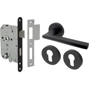 Deurklink Sienna - Zwart - Ø50mm + Insteekslot en PC Rozet (Inclusief Vierkante Sluitplaat) - Mat zwarte deurkruk