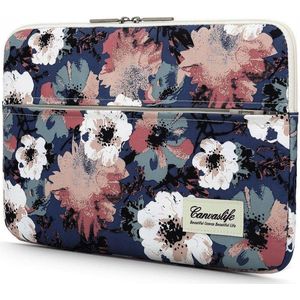 Laptoptas 14 Inch - Laptophoes Met Ritssluiting - Canvaslife Sleeve Alle Merken - Tas Alle Laptops Tot 14 Inch - Laptoptas Dames - Bloemen Design - Blauw - Camelia