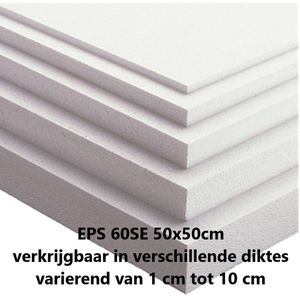 Isolatiemateriaal - EPS isolatieplaten EPS60SE Piepschuim Tempex  50x50x6 cm 4 platen per pak - Isolatie materiaal