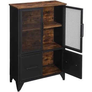 MIRA Home - Opbergkast - Boekenkast met 4 metalen deuren - Industrieel - Spaanplaat - Bruin/Zwart - 70x33x100