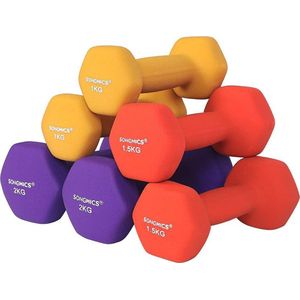 MIRA Home - Halterset - Fitnessstudio - Sport - Gietijzer/Vinyl - Geel/Oranje/Paars - 32x15