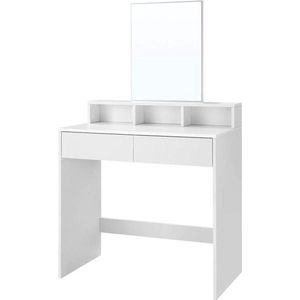MIRA Home - Make-up tafel - Kaptafel - Make-up spiegel - Lades - Vakken - Hout - Wit - 80x40x140