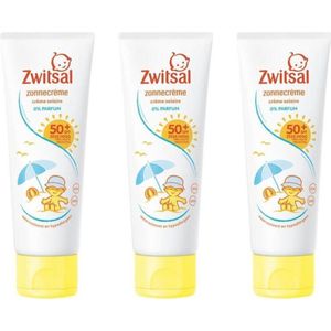 Zwitsal Zonnecrème - SPF 50 Kids - Parfumvrij - 3 STUKS - gevoelige huid - 75 ML - dermatologisch getest - waterresistent - 0% Parfum