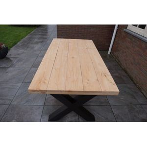 Industriële Douglas Eettafel - 160cm - Incl. mat zwart X-onderstel voor binnen en buiten