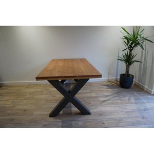 Industriële eettafel, kleur: bruin, 180cm met Industrieel X onderstel