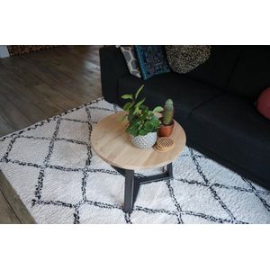 M2-Meubels ronde eikenhouten salontafel/sidetable met blad van 60cm en industrieel onderstel