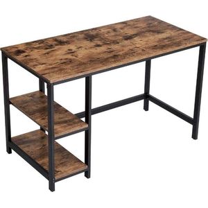 Mazazu - Computertafel - Bureau - Twee planken - Industrieel - Vintage - Bruin/zwart - 120x60x75