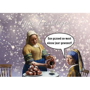 Vermeer kerstkaarten - nieuwjaarskaarten - set van 8 dezelfde ansichtkaarten - meisje met de parel en het melkmeisje