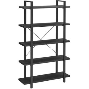 Mazazu - Boekenrek met 5 planken - Boekenkast - Industrieel - Hout en Metaal - Zwart - 29,5x105x177,5