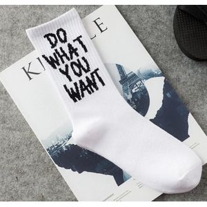 Elastische witte hoge sokken met grappige tekst. Do what you want. Maat 35 - 43