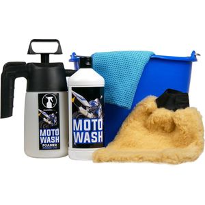 MotoWash Bucketset - MotorShampoo - Diepe glanslaag - Motor schoonmaken - Motorfietsreiniger - ECO - Motor wassen met een vriendelijke shampoo - bevat een ontvettende werking en droogt streeploos op - ideaal om een motorfiets te wassen en glanzen